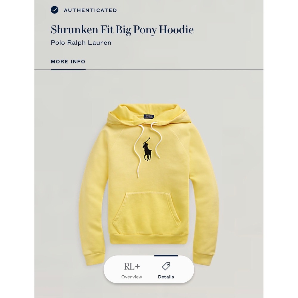 Polo Ralph Lauren Shrunken‎ Fit Big Pony Hoodie Yellow Mens Medium Pullover
